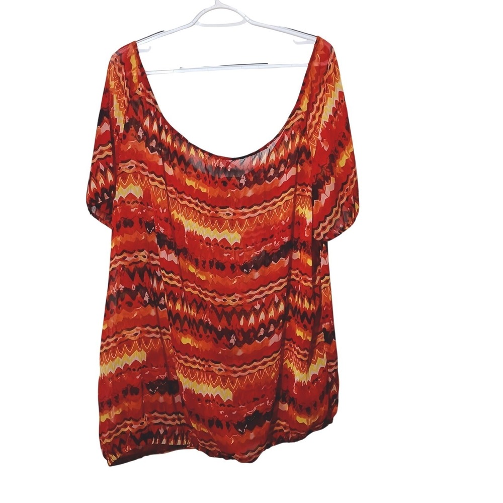 Maurices Women's Peasant Blouse Size 2XL Red Yellow Short Sleeve Tie Top Boho - Picture 2 of 11